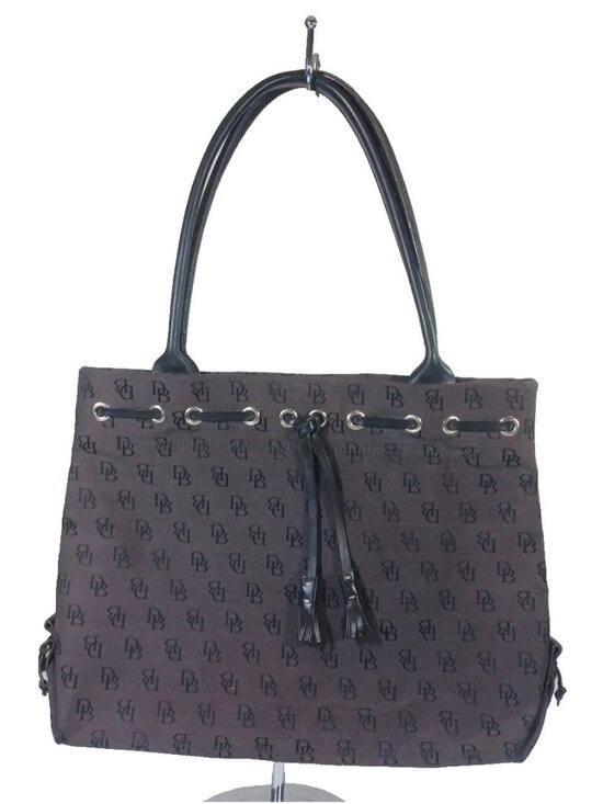 Dooney & Bourke Handbags - Dooney & Bourke Dark Brown Signature Logo Fabric Leather Trim Shoulder Bag NWOT